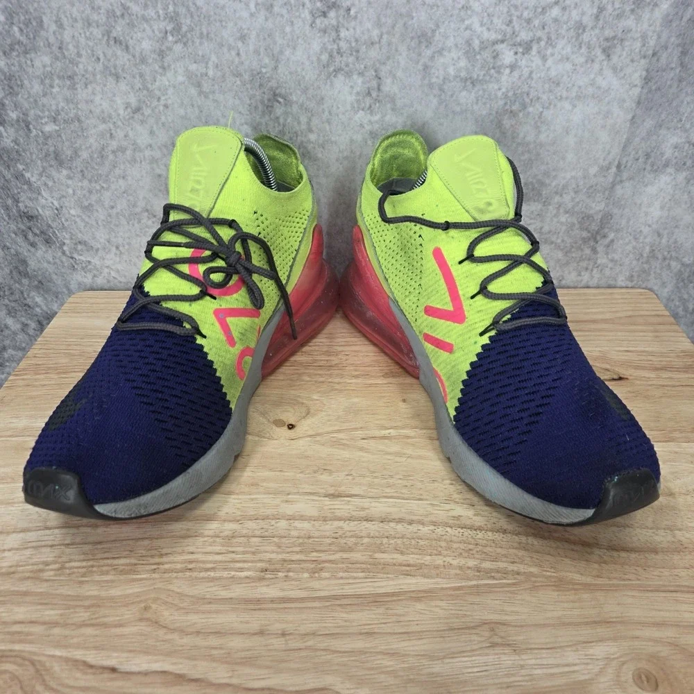 Nike Air Max 270 Flyknit Running Shoes Men 9.5 Regency Purple Volt Pink Sneakers